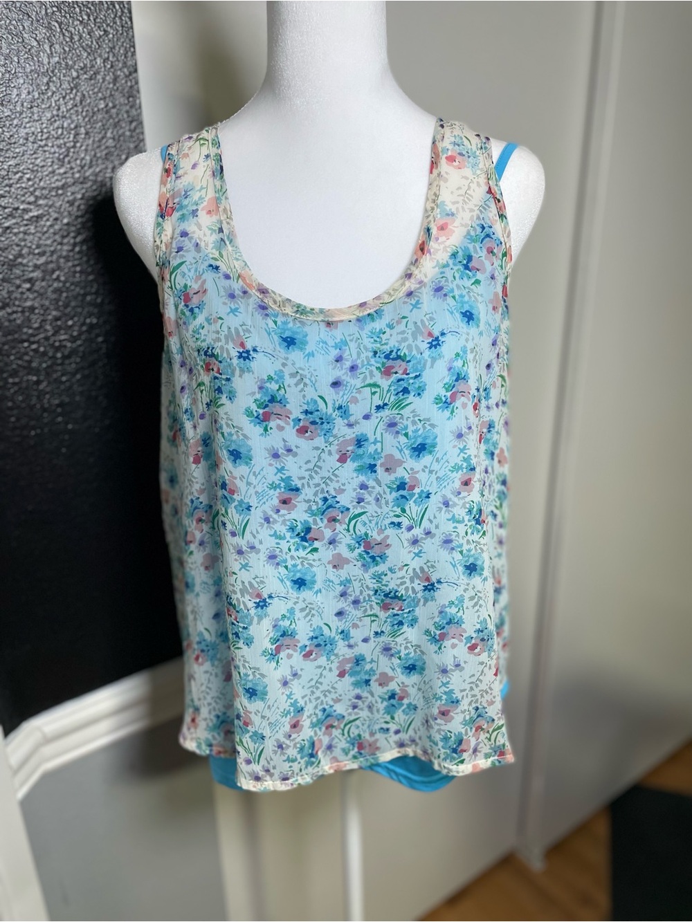 Wet Seal Blue Floral Double-Layer Camisole